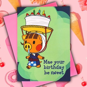Carte d'anniversaire Animal Crossing Daisy Mae // série ACNH // 5 x 7 po.