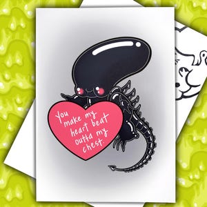Carte Alien Xenomorph Loves You // Série de cartes d'horreur pour la Saint-Valentin //