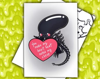 Alien Xenomorph Loves You card // horror valentine card series //