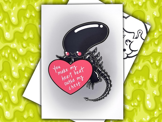 Alien Xenomorph Loves You Card // Horror Valentine Card Series
