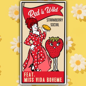 Red And Wild Strawberry Social feat. Sticker Miss Vida Boheme//environ 3" autocollant en vinyle brillant//autocollant imperméable à l'eau//To Wong Foo