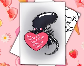 Alien Xenomorph Loves You card // horror valentine card series //