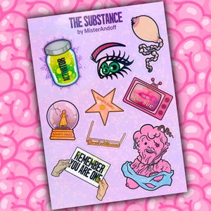 The Substance holographic sticker sheet// approx 5x7&quot; glossy holographic vinyl sticker sheet // 9x waterproof stickers //