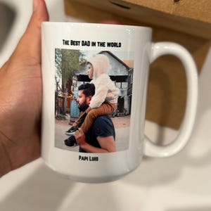 Taza con foto personalizada y letra para papá, regalo personalizado para el Día del Padre, taza de café con foto y mensaje, regalo de los niños, taza única para papá