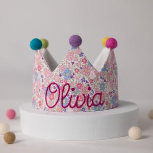 Custom Name Toddler Crown – Handmade Fabric Party Hat – First Birthday Keepsake Gift