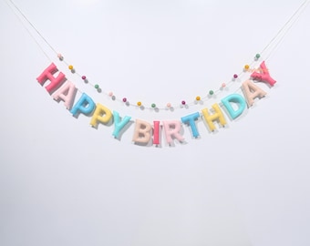 Rainbow Felt Happy Birthday Banner Kids Party Garland Decoration Sustainable Pom Pom Bunting