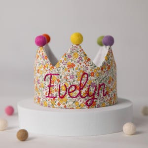 Personalized Fabric Crown – Custom Name Birthday Crown – Kids Party Hat – Embroidered Crown for Toddler – 1st Birthday Keepsake Gift