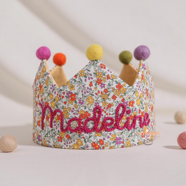 Corona de lino bordada a mano para cumpleaños infantiles, regalos personalizados, recuerdo para la primera fiesta de cumpleaños, decoración para fiestas de cumpleaños.