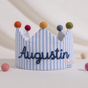 Personalized Woodland Boy Birthday Crown, Hand Embroidered Linen Crown for Kids and Children's Birthdays, Keepsake for First Birthday Party