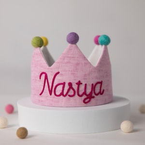 Personalized Birthday Crown for Baby – Embroidered Name Fabric Crown – 1st Birthday Hat