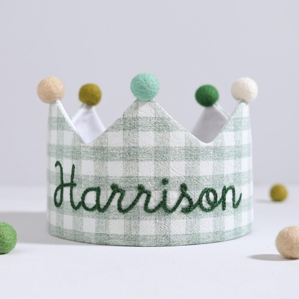 Corona personalizada bordada para el primer cumpleaños de niño / Gorro de fiesta infantil con temática de safari / Corona de cumpleaños con nombre personalizado / Accesorio para fotos de "cake smash".
