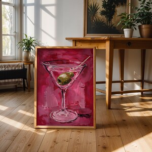 Pink retro martini bar cart digital art print
