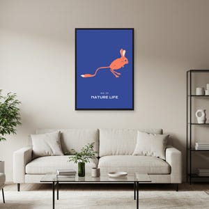 Póster de animales de la naturaleza: arte minimalista de roedores del desierto sobre un fondo azul intenso, impresión moderna de vida silvestre, un bonito regalo ecológico para amantes de la naturaleza.