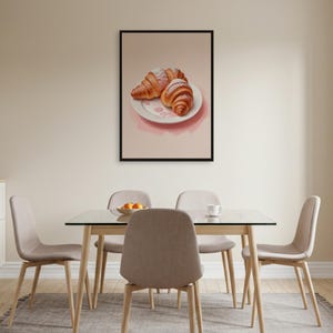 Oprawiony plakat kuchenny Croissant, francuska sztuka ścienna piekarni, wydruk śniadaniowy, ilustracja w stylu kawiarnianym, nowoczesny wystrój żywności do jadalni