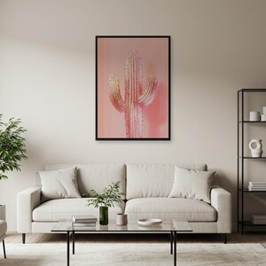 Rosa Kaktus Poster, Minimal Wüste Wandkunst, Moderne botanische Druck, gerahmte oder gerollte Kunst, ästhetische Büro Einrichtung, Geschenk für Pflanzenliebhaber