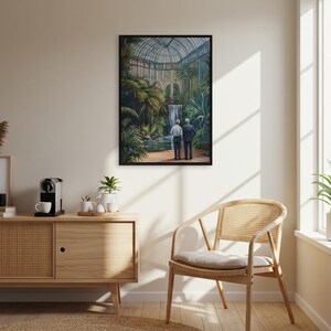 Tropisches Gewächshaus Art, romantisches Paar Plakat, Dschungel Wasserfall Druck, gerahmtes botanisches Dekor, Innengarten-Wand-Kunst, Geschenk für Ihn