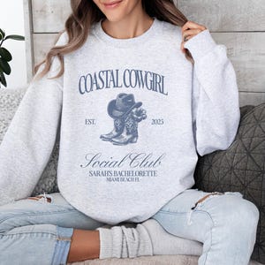 Custom Bachelorette Coastal Cowgirl Sweatshirt Rodeo Bachelorette Party Social Club Crew Neck Beach Bridal Trip Shirt Cowgirl Bridal Shirt