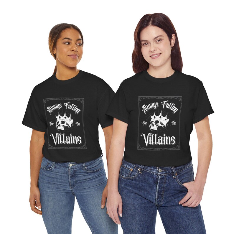 T-shirt unisex in cotone Always Falling For The Villains - T-shirt per amanti dei libri, abbigliamento piccante per libri, abbigliamento osceno, regalo per amanti dei libri, maglietta grafica immagine 2