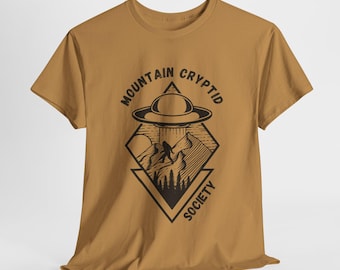 Camiseta de Mountain Cryptid Society, unisex, de algodón, ideal para amantes de la naturaleza, entusiastas del aire libre, fanáticos de lo críptico, paranormal y ropa informal.