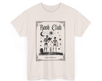Camiseta unisex cómoda de esqueleto para club de lectura, para uso diario, informal, regalo para él, para ella, amantes de los libros y miembros del club de lectura, espeluznante.