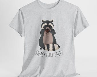 Snacks Are Facts Raccoon Tee: Unisex Cotton T-Shirt for Animal Lovers, Cute Animal Humor Shirt, Trash Panda, Fun Casual Attire, Humorous