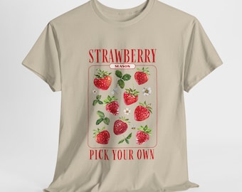 Camiseta gráfica de la temporada de recolección de fresas: bonita camiseta de verano, estilo rústico, ropa informal, regalo para los amantes del verano, temporada de fresas, primavera