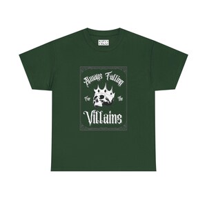 T-shirt unisex in cotone Always Falling For The Villains - T-shirt per amanti dei libri, abbigliamento piccante per libri, abbigliamento osceno, regalo per amanti dei libri, maglietta grafica immagine 1