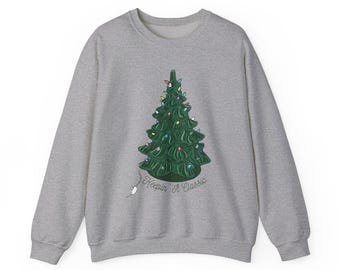 Sudadera navideña de cerámica con diseño clásico de árbol de Navidad, ideal para el invierno, cuello redondo unisex, ropa festiva y decoración navideña.