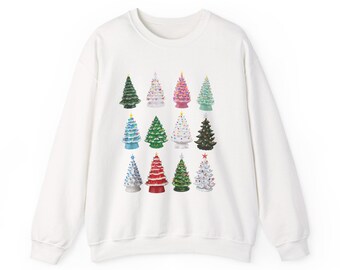 Sudadera navideña de cerámica con diseño de árbol de Navidad - Unisex, cuello redondo, regalo de Navidad, ropa acogedora para el invierno, espíritu navideño, Navidad, familia