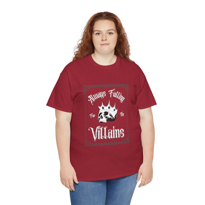 T-shirt unisex in cotone Always Falling For The Villains - T-shirt per amanti dei libri, abbigliamento piccante per libri, abbigliamento osceno, regalo per amanti dei libri, maglietta grafica immagine 8