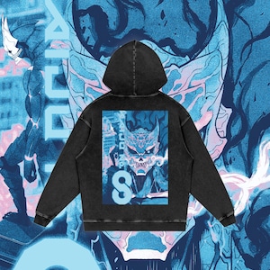 Kaiju Anime Acid Wash Oversize Hoodie, Vintage Manga hoodie, Japanese Streetwear Sweater,  Manga Fan Gift / VASTHERA / Free Shipping