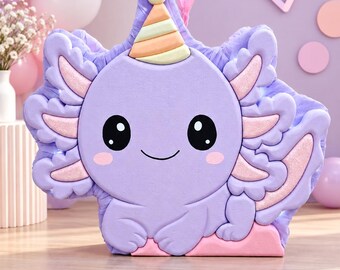 Handmade Axolotl Piñata, Birthday Party Decoration, Personalized (24" H)