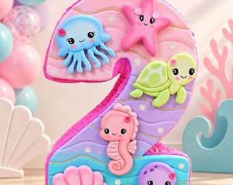 Under the Sea Number Piñata, Ocean Animals Birthday Party Decor