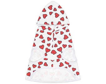 Heart Print Pet Hoodie: Cozy Polyester Dog Sweater