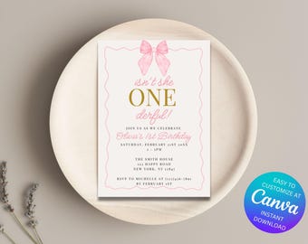 Isn’t She ONEderful First Birthday Invitation | Girl 1st Birthday Invite | Editable Template | Pink Printable Invite | Instant Download