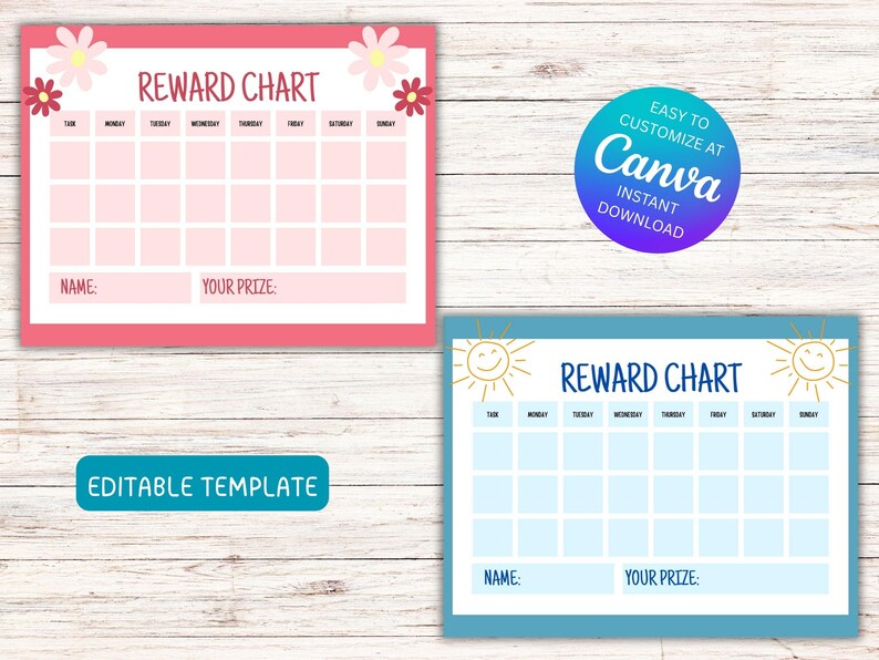 Editable Kids Reward Chart Template – Blue & Pink Versions Included ...