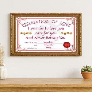 Certificado de Declaración de Amor: Regalo Romántico Personalizado, Plantilla de Declaración de Amor Personalizada, Premio al Amor Sincero, Certificado de Afecto