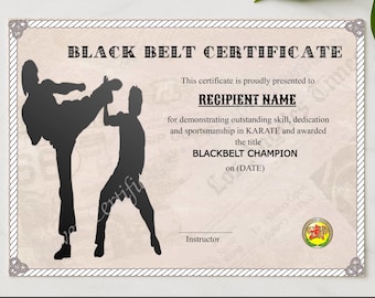 Customizable Karate Black Belt Award: Martial Arts Achievement, Editable Taekwondo Certificate (Digital Instant Download)