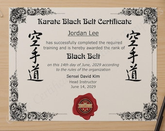 Karate Black Belt Certificate Template: Editable, Printable Martial Arts Award (Digital Instant Download)