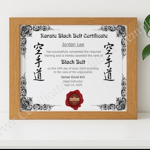 Karate Black Belt Zertifikatsvorlage - Bearbeitbar, druckbar, Sofort-Download - Keine Canva, keine Anmeldung