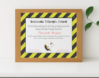 Certificaat van de Bermudadriehoek: grappig cadeau kantoorgag (afdrukbare bewerkbare sjabloon)