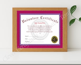 Editable Volunteer Certificate Template – Printable Appreciation Award PDF – Instant Download Thank You Gift