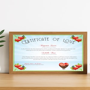 Certificado de Amor: Premio de Amor Personalizado, Regalo Romántico Personalizado, Certificado de Agradecimiento de Amor Sincero, Recuerdo de Reconocimiento de Afecto
