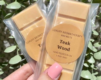 Teak Wood Soy Wax Melts: Earthy Woodsy Scent - Handmade Snap Bar
