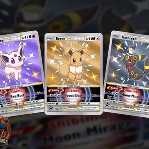 Eevee Espeon & Umbreon Shibimon Custom Pokemon Card Set x3 Cards Holographic
