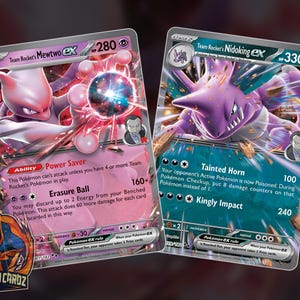 Team Rocket's Mewtwo Ex & Nidoking Ex Proxy Pokemon Card Set x2 Cards Holographic