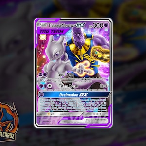 Thanos & Mewtwo Tag Team Custom Pokemon Card Full Art Holographic