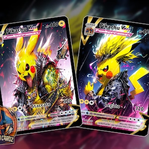 Pikachu Cosplay Punk Custom Pokemon Card Set x2 Cards Holographic