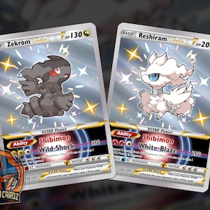 Reshiram & Zekrom Shibimon Custom Pokemon Card Set x2 Cards Holographic