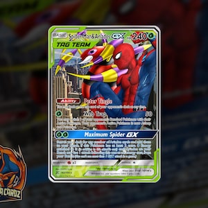 Carta Pokemon personalizzata Spider-Man e Ariados Tag Team olografica con grafica completa
